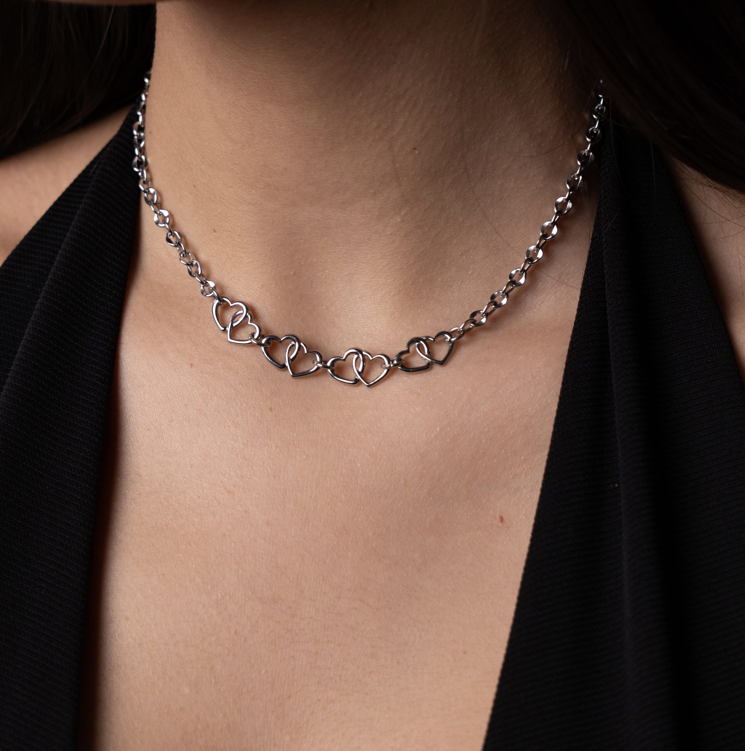 Ατσάλινο Κολιέ Double Hearts