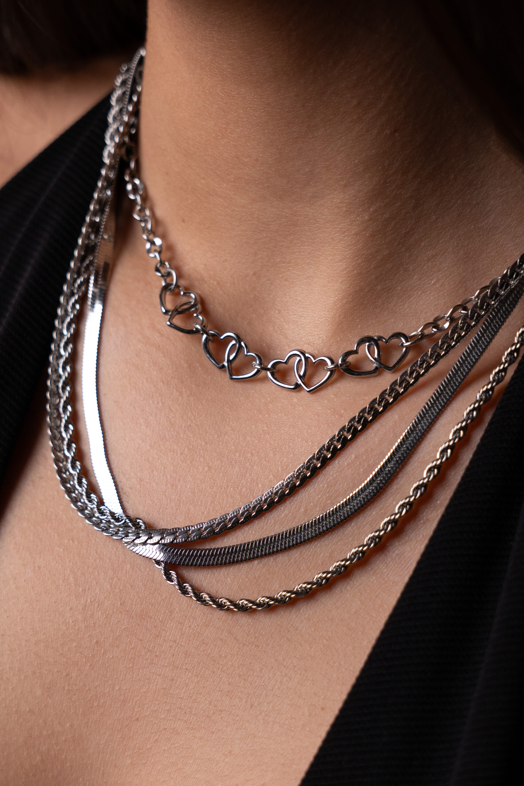 Ατσάλινο Κολιέ Double Hearts - Image 2